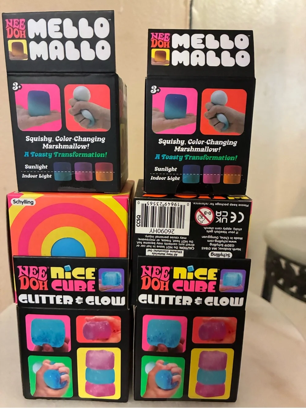 Needoh Glitter & Glow Nice Cube, Color Change & Mello Mallo - 6 count set